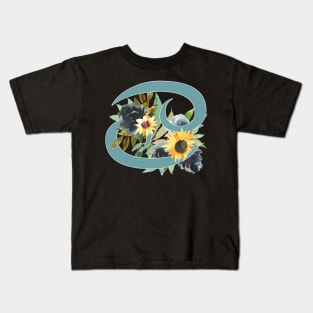 Cancer Horoscope Zodiac Blue Sunflower Design Kids T-Shirt